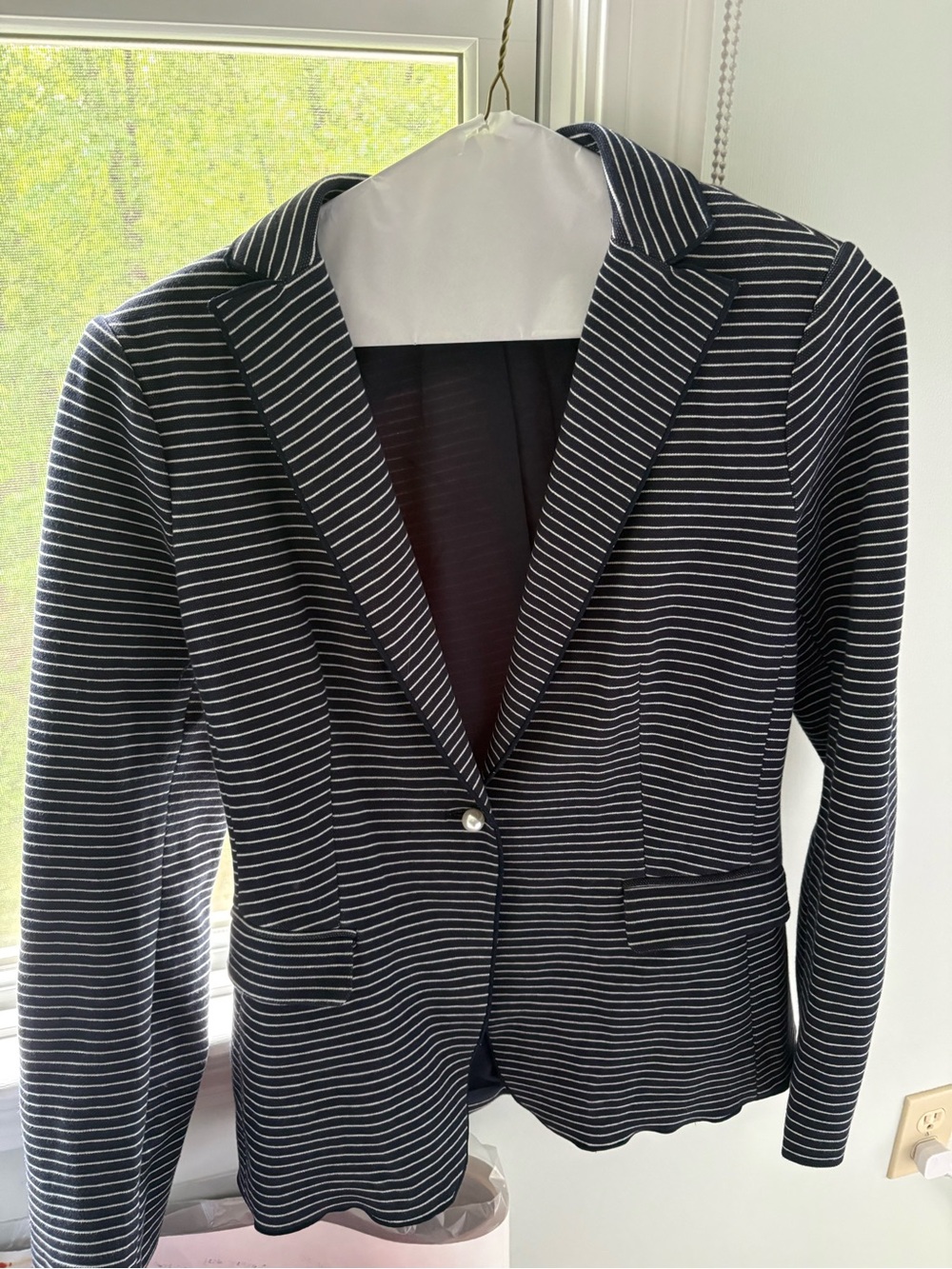 Tahari Navy and White Striped Blazer
